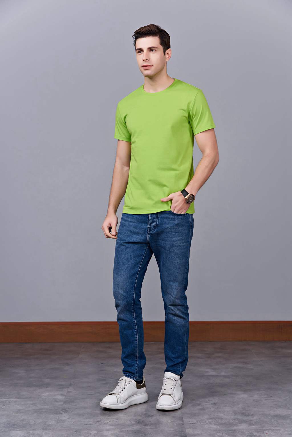 畢業(yè)創(chuàng)意校服班服文化衫定制加工LOGO繡秀印花款 澳大利亞棉200G長(zhǎng)短袖文化衫 果綠色