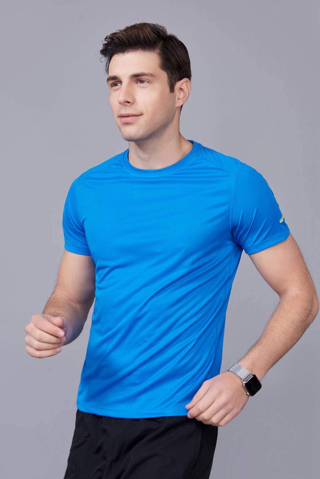 超彈力純色上衣 夏季男裝T恤文化衫 湖藍(lán)【圓領(lǐng)】