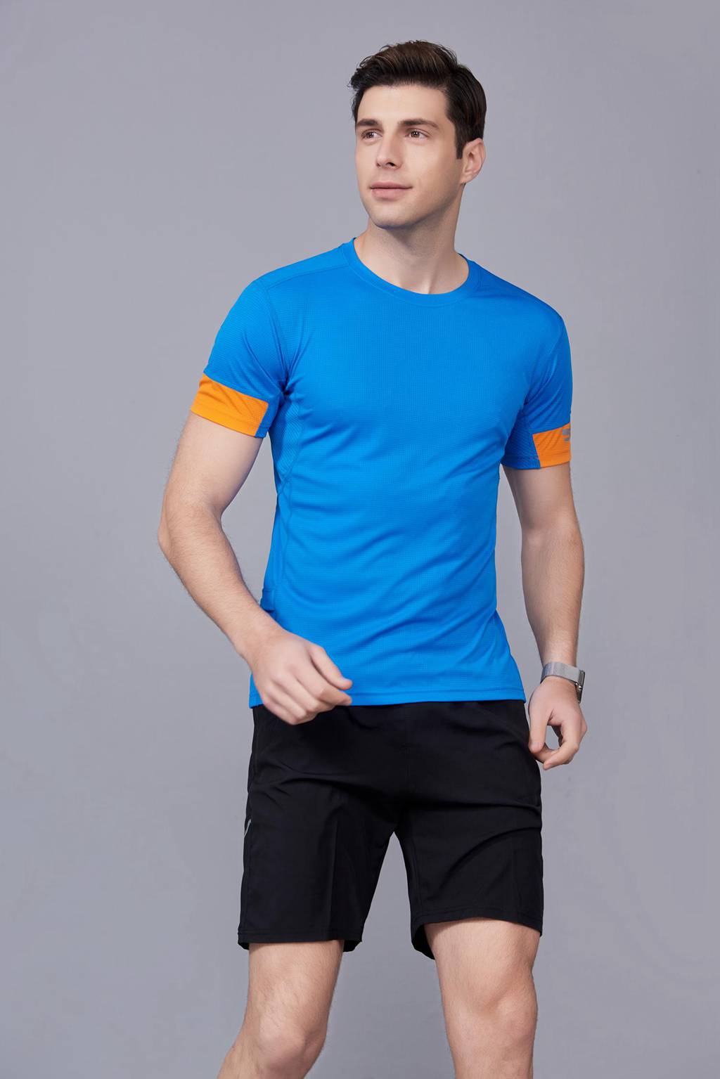 超彈力純色上衣 夏季男裝T恤文化衫 湖藍(lán)【圓領(lǐng)】