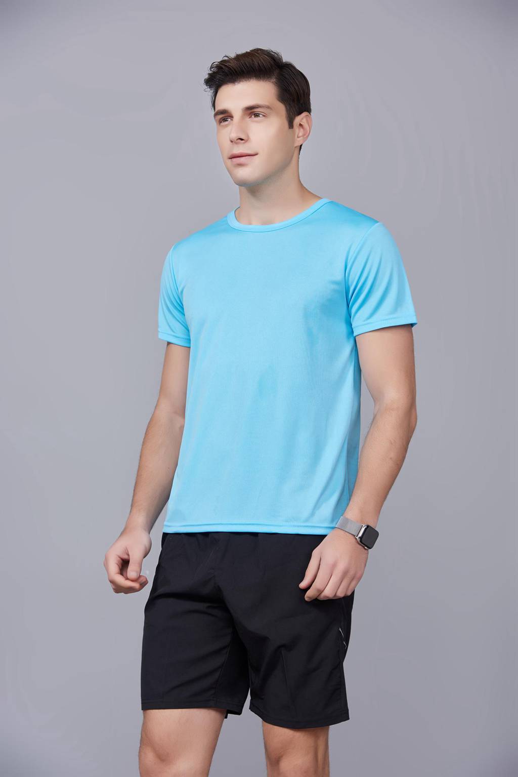 速干T恤 輕薄透氣男女情侶款圓領(lǐng)短袖速干T恤 天藍(lán)色