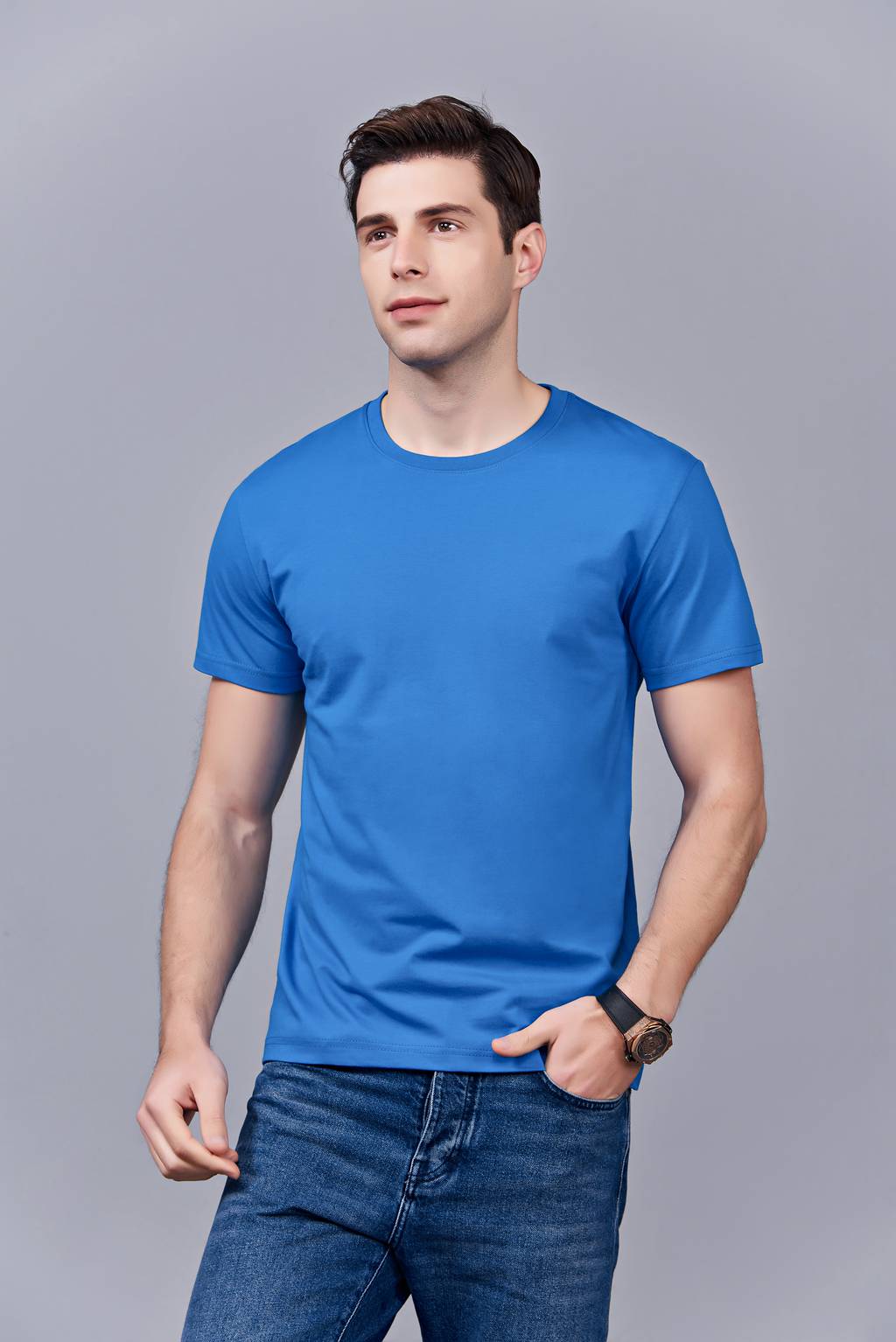 洋氣百搭親子裝 半袖顯瘦 速干圓領(lǐng)文化衫 春夏新品 湖藍色