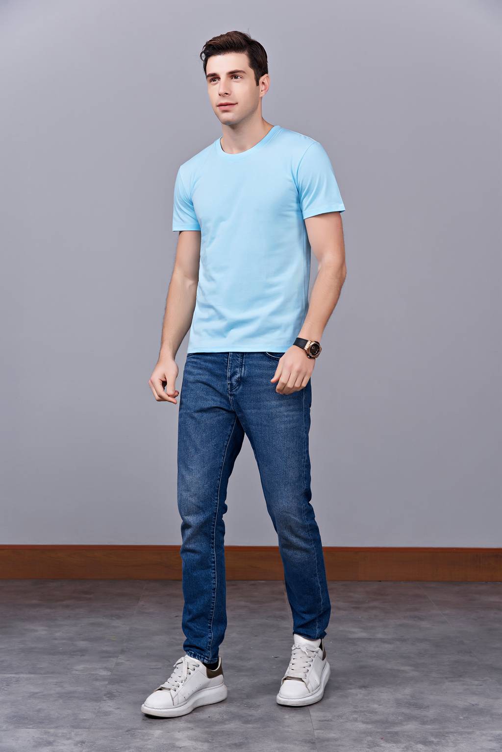 洋氣百搭親子裝 半袖顯瘦 速干圓領(lǐng)文化衫 春夏新品 天藍(lán)色