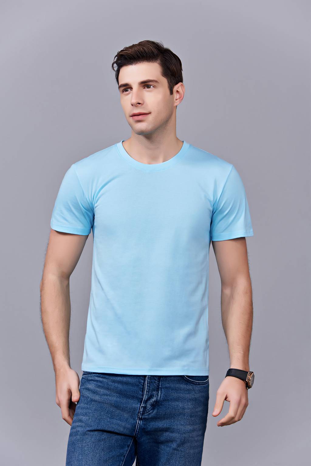 洋氣百搭親子裝 半袖顯瘦 速干圓領(lǐng)文化衫 春夏新品 天藍(lán)色