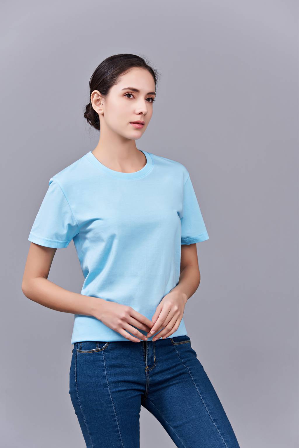 洋氣百搭親子裝 半袖顯瘦 速干圓領(lǐng)文化衫 春夏新品 天藍(lán)色