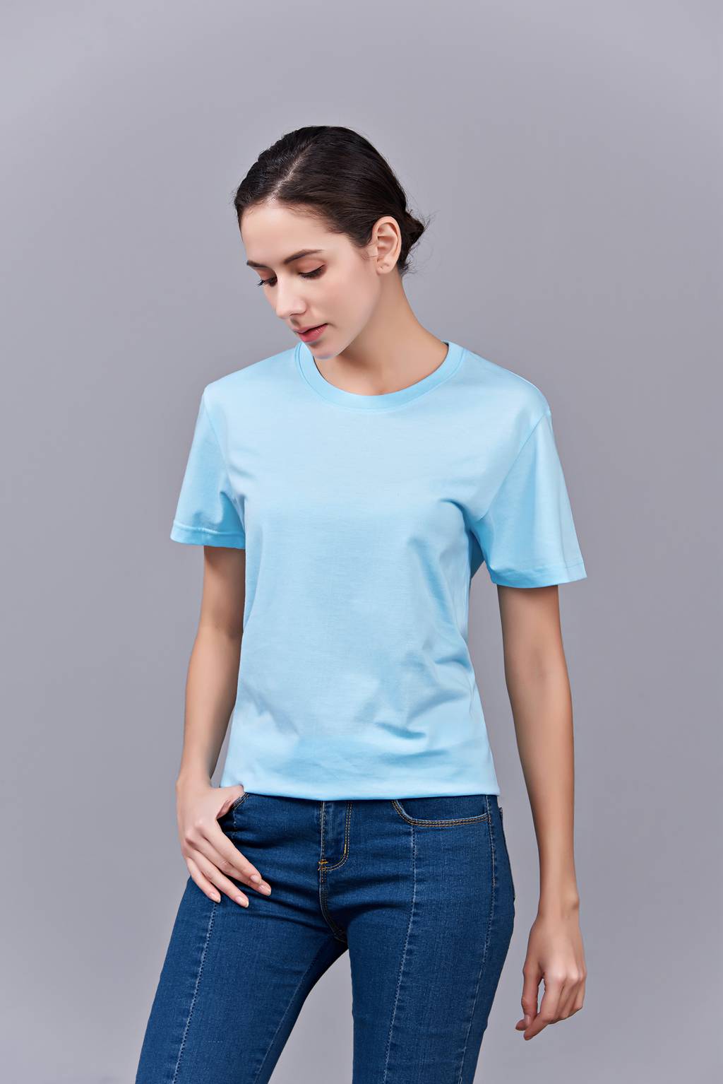 洋氣百搭親子裝 半袖顯瘦 速干圓領(lǐng)文化衫 春夏新品 天藍(lán)色