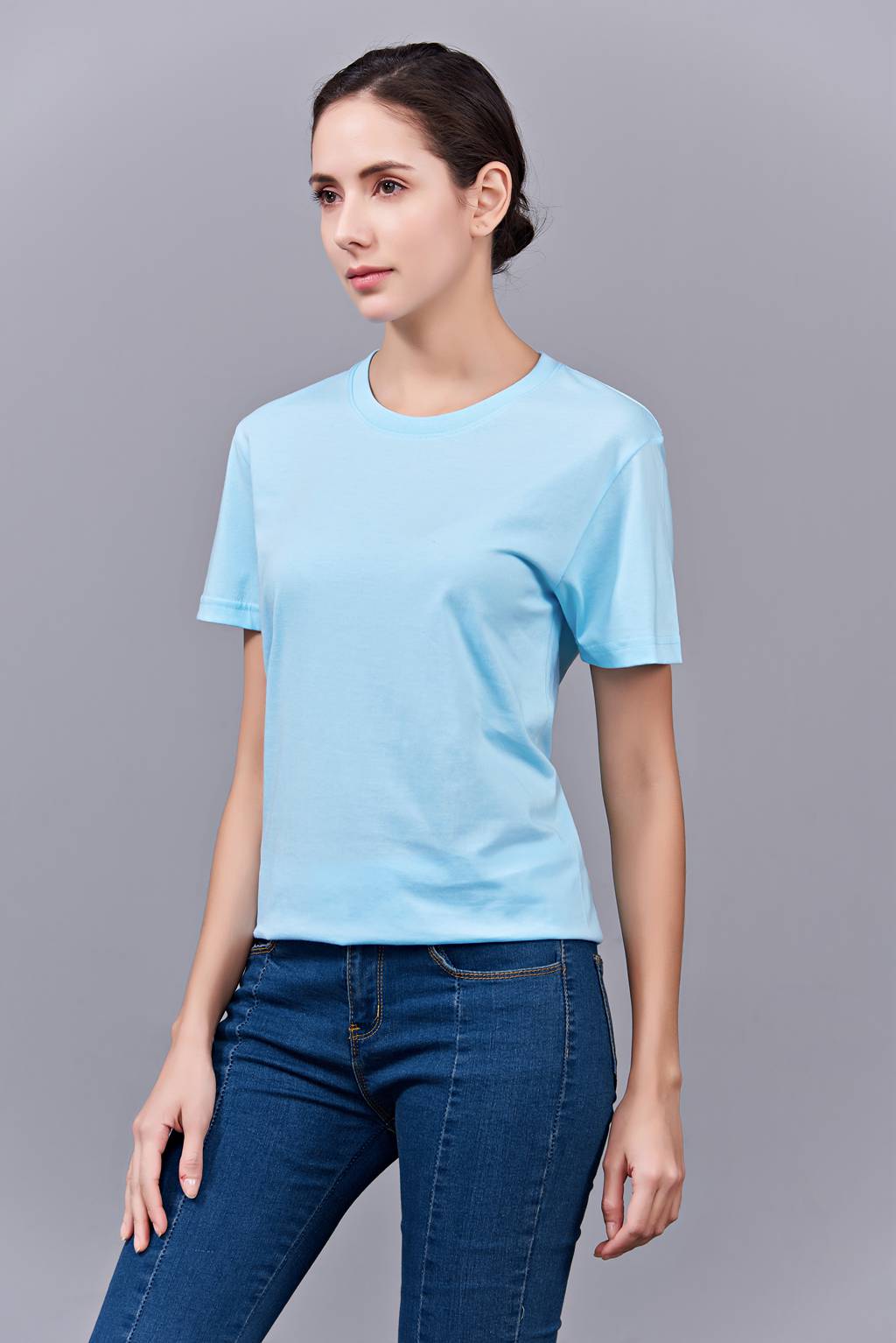 洋氣百搭親子裝 半袖顯瘦 速干圓領(lǐng)文化衫 春夏新品 天藍(lán)色